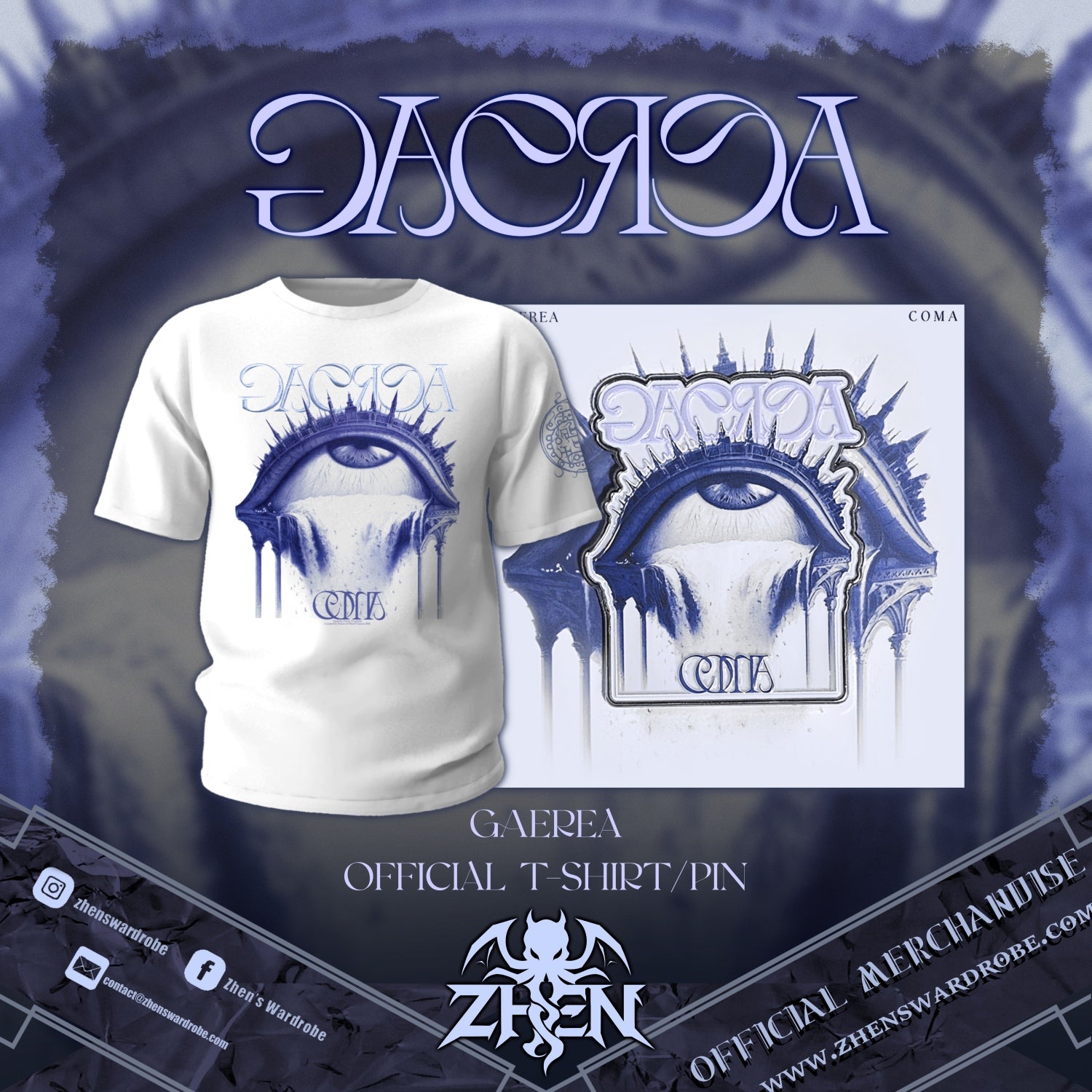 Gaerea - Coma - Hybrid Embroidered T-Shirt & Relief Metal Pin Bundle